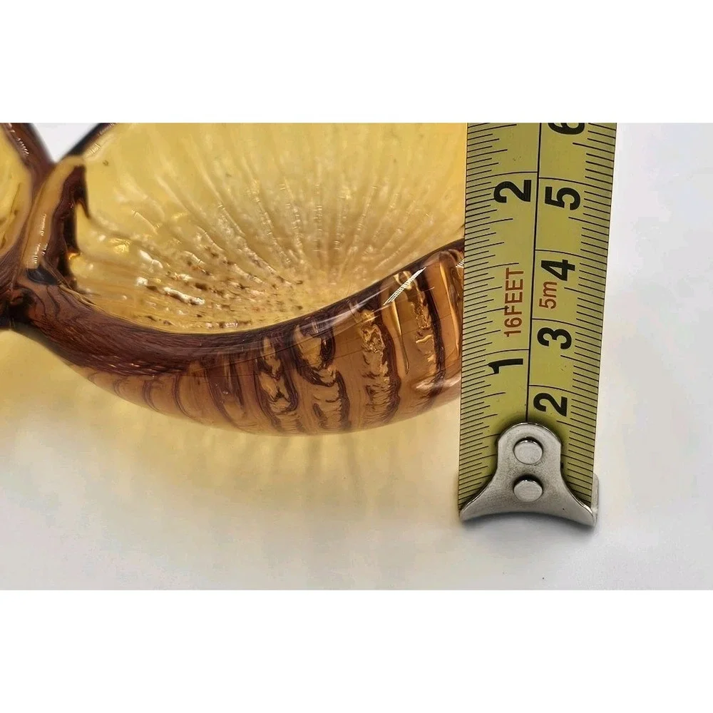 Amber Art Glass Double Bowl Swan Handle Murano Style Mid Century Decorative Dish